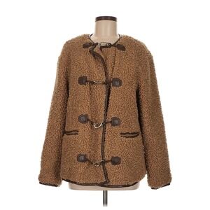 Avec Les Filles Faux Shearling Jacket Womens Medium Brown Excellent Toggle Coat
